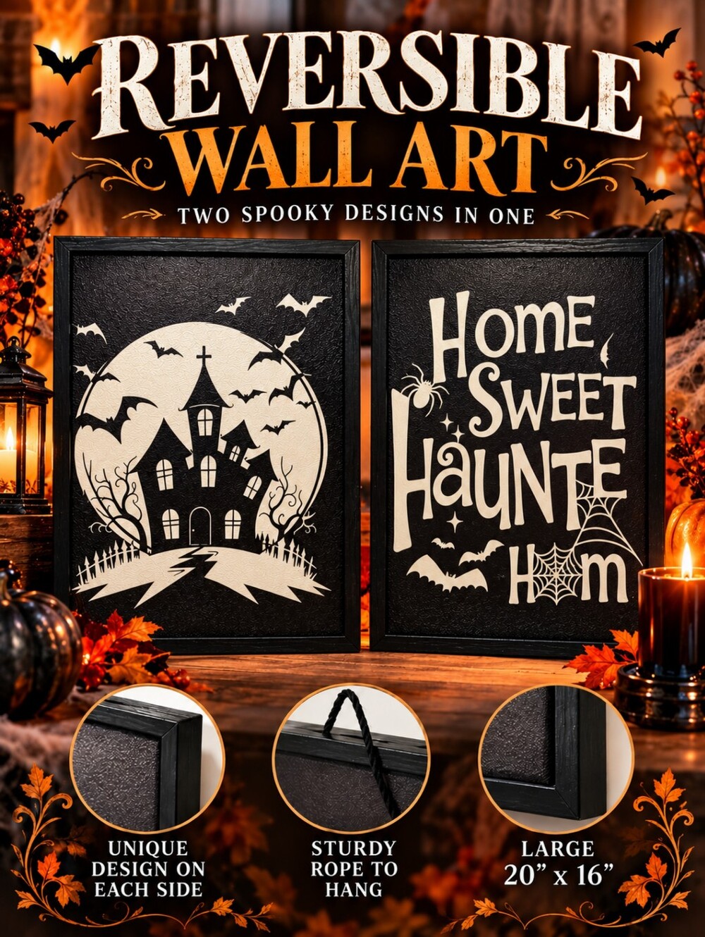 Reversible Large Framed Halloween Collection Wall Art